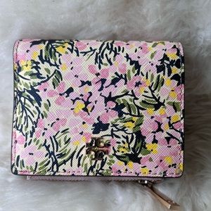 Tory Burch Pink Floral “Emerson Flower Field” Trifold Wallet